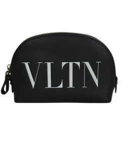 Valentino Logo Cosmetics Pouch, Leather, Black, DB, 3*